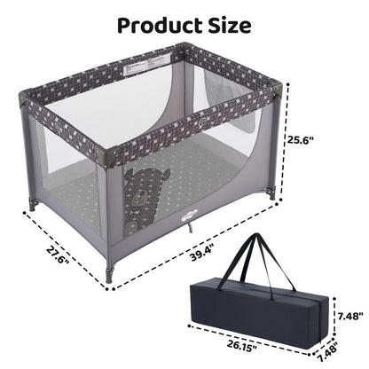 Pamo Babe Compact Pack and Play - Portable Crib for Baby, Lightweight Foldable Travel Playard with Mattress Pad & Carry Bag, Safe Breathable Travel Bed for Home, Trips & Family Visits, Cute Pattern