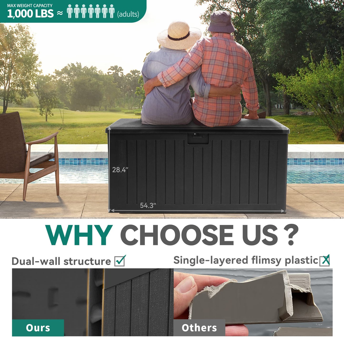 YITAHOME 180 Gallon Large Deck Box with Side Handles, Outdoor Double-Wall Storage for Patio Furniture Cushions, Garden Pool Accessories, Waterproof & Lockable