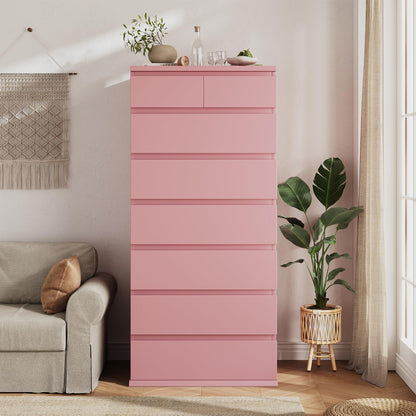 Jocoevol Pink Tall 8 Drawer Dresser for Bedroom,Dressers & Chests of Drawers with Jewelry Storage,Wood Storage Dresser with Deep Drawers for Living Room Hallway Entryway(55.3" L*23.6" W*15.7")