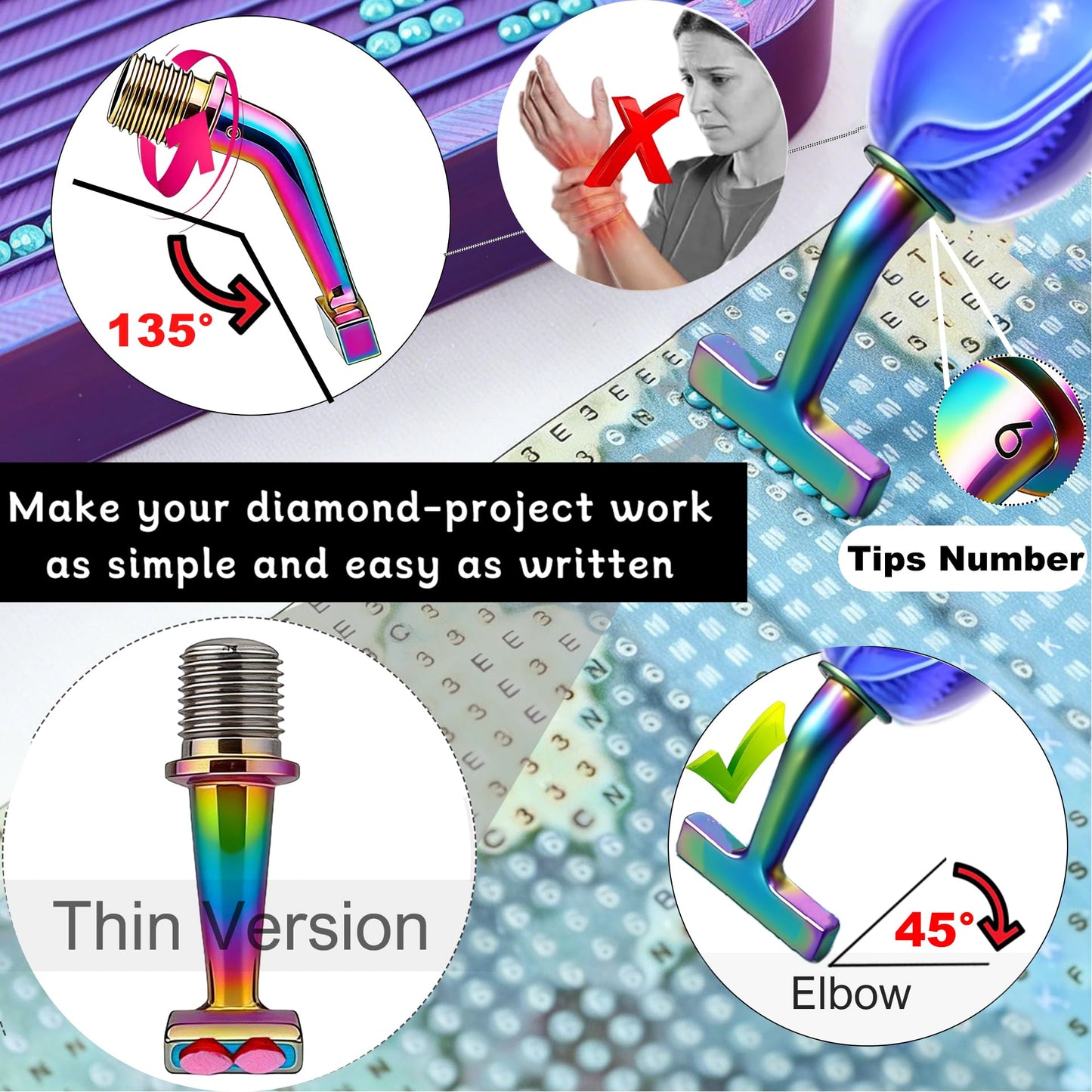 Diamond Painting Art Drill Bead Dot Pen Kit with Ergonomic 45° Screw Metal Tips Nibs Placers Roller Tool Accessories, Diamond Art Putty, Diamond Painting Tray, Tweezer (Dark Blue 1246 Beads)