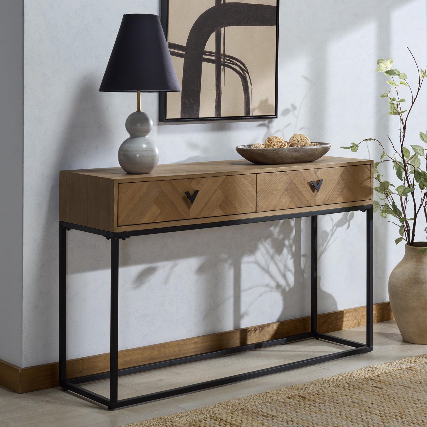SAFAVIEH Couture Collection - Sherriandra Natural & Black Metal Console Table with 2 Drawers, Modern Accent (SFV3010A)