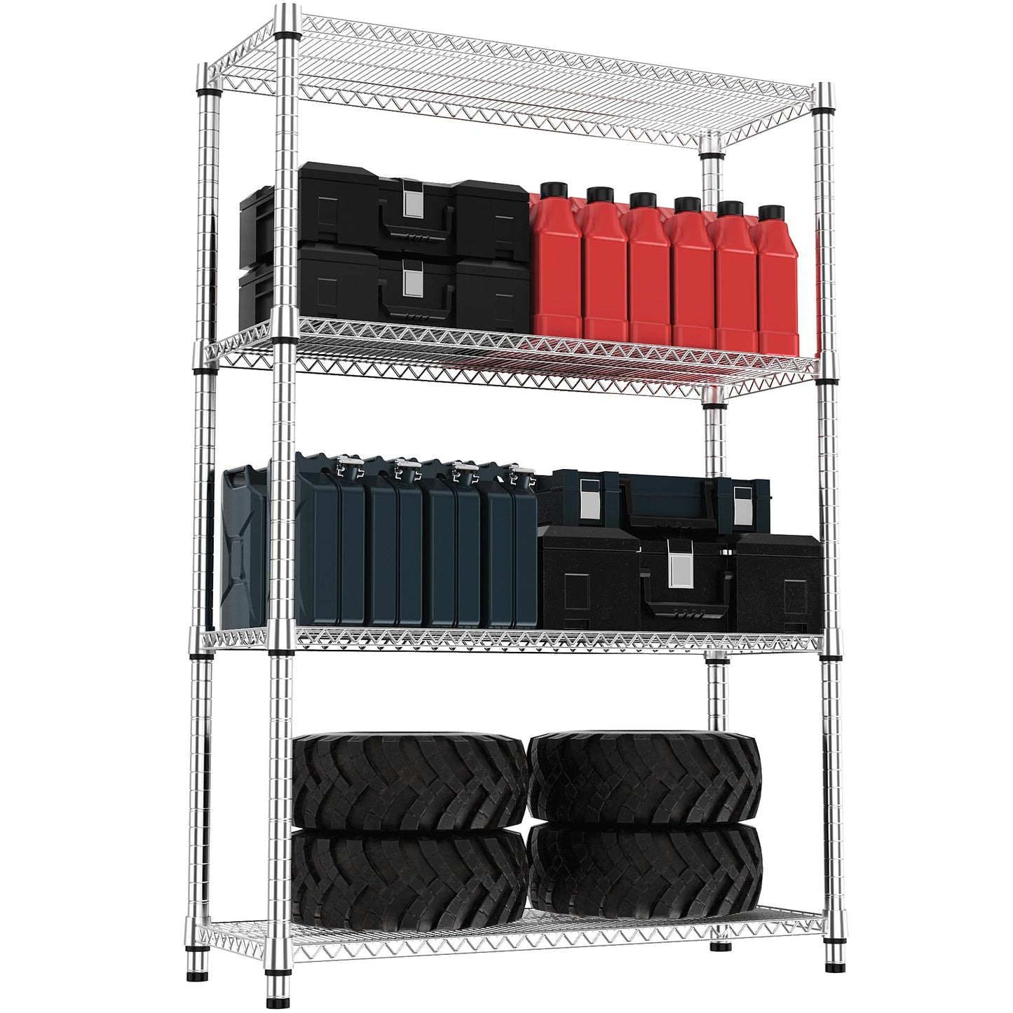 M MZG 4 Tiers Shelf Metal Storage Shelves 2640 lbs Steel Storage Shelving Utility Shelving Unit Steel Organizer Wire Rack for Home,Kitchen,Office,Garage Chrome 17.7" D x 47.2" W x 70.3" H