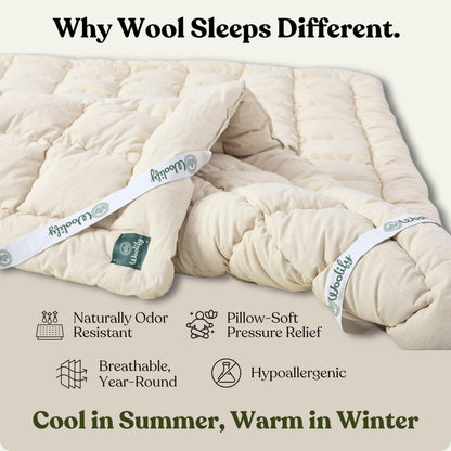 Woolify Organic Merino Wool Mattress Topper 1650 GSM - Pillow Top Mattress Pad, Handmade, Non-Toxic, Cooling and Hypoallergenic Wool Topper for Back Pain Relief (Twin XL)