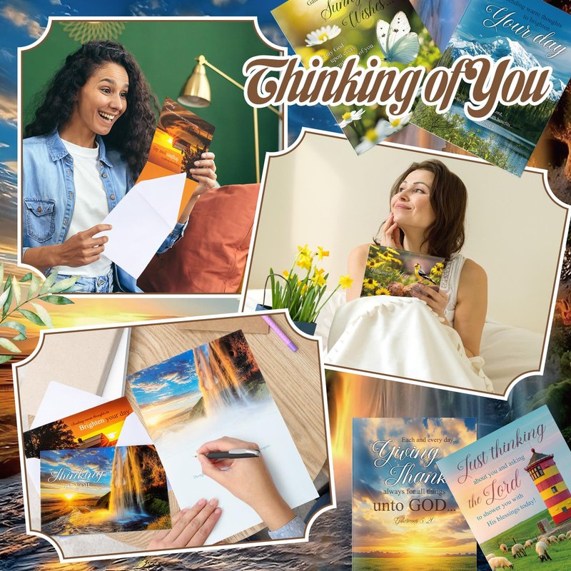 Motiskyy 24 Pack Religious Thinking of You Cards Bulk with Envelopes Jesus Christian Greeting Thinking of You Cards with Scripture Encouragement 4.5 x 6.2 Inch (Classic Style)