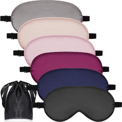 6 Pieces Natural Silk Sleep Mask Soft Eye Mask Adjustable Strap Blindfold Eyeshade Smooth Comfortable Eye Cover with Bag for Sleeping(Black, Taro Purple, Navy, Purple, Pink, Gray)