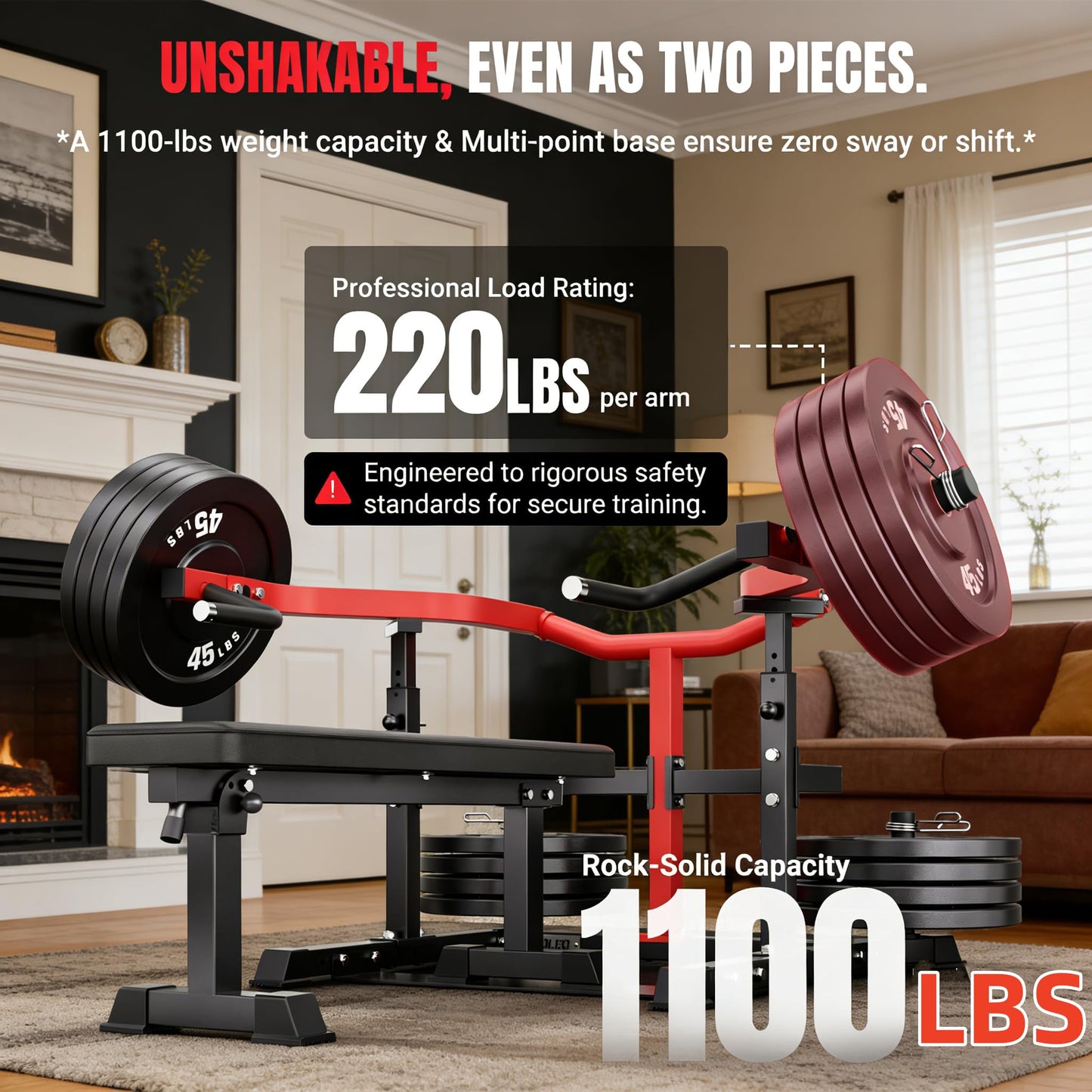 Chest Press Machine, 1100LBS Bench Press Machine with Separate Press Station & Adjustable Weight Bench, Independent Converging Arms (Red-Black)