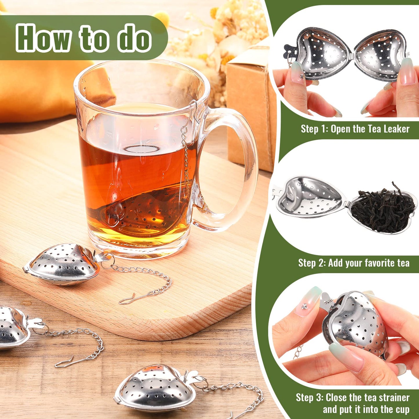 Sumind 50 Pcs Stainless Steel Tea Strainer Ball Infuser Loose Leaf Steeper Interval Diffuser Heart Shape Mesh Filters with Extended Chain Hook for tea party Seasonings Cup Bottle(Silver)
