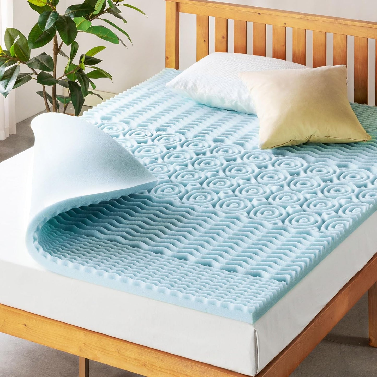 Mellow 2 Inch 5-Zone Memory Foam Mattress Topper, Cooling Gel Infusion, Full Size, Blue