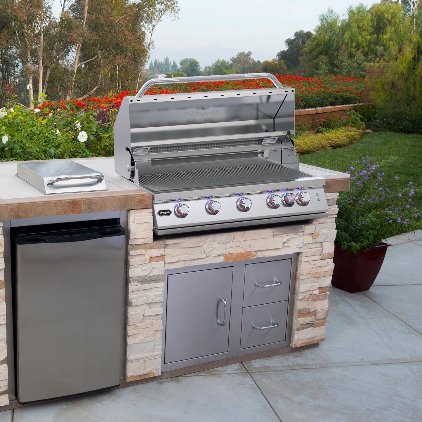 Hygrill Premium XTR 40-Inch Built In Grill, Stainless Steel 5-Burner Grill Head for Outdoor Kitchen with Rear Infrared Burner and LED Lights, Natural Gas