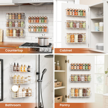 5 Pack Spice Rack Seasoning Organizer Wall Mount, Screw or Adhesive Hanging Shelf Basket Spice Organizer Shelf for Kitchen, Black