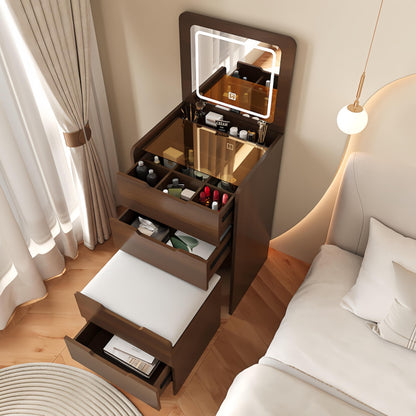 KEIKI 3 in 1 Vanity Desk with Plip Top Mirror, Make Up Vanity Set with 3 Drawers, Dressing Table with Stool for Bedroom, Walnut