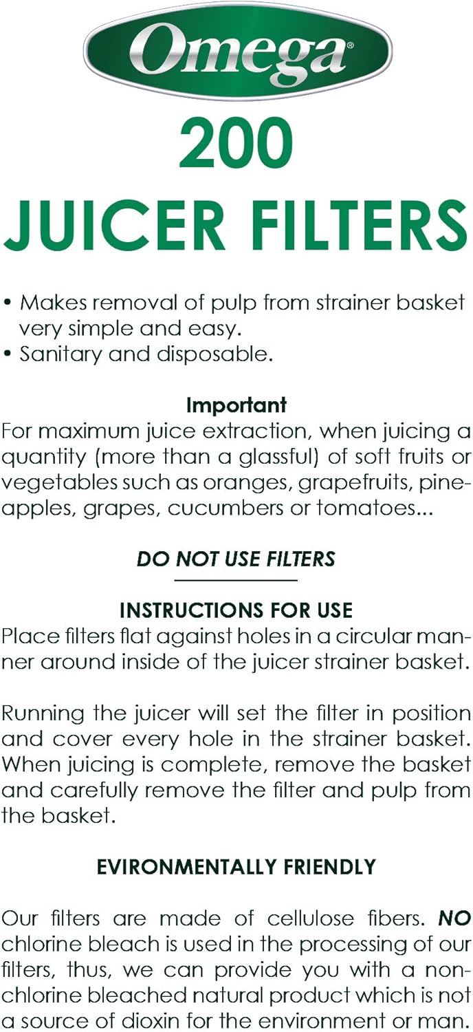 Pack 1000 9000 500, 200-Pack Omega FILTER Filter for Omega Juicers Models