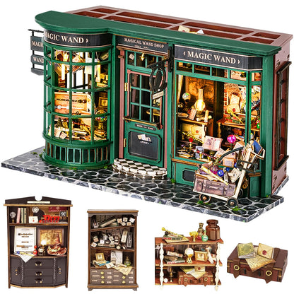 Spilay DIY Miniature Dollhouse Wooden Furniture Kit,Handmade Mini Modern Model Plus with Dust Cover & LED,1:24 Scale Creative Doll House for Lover Friend Gift (Magic House)