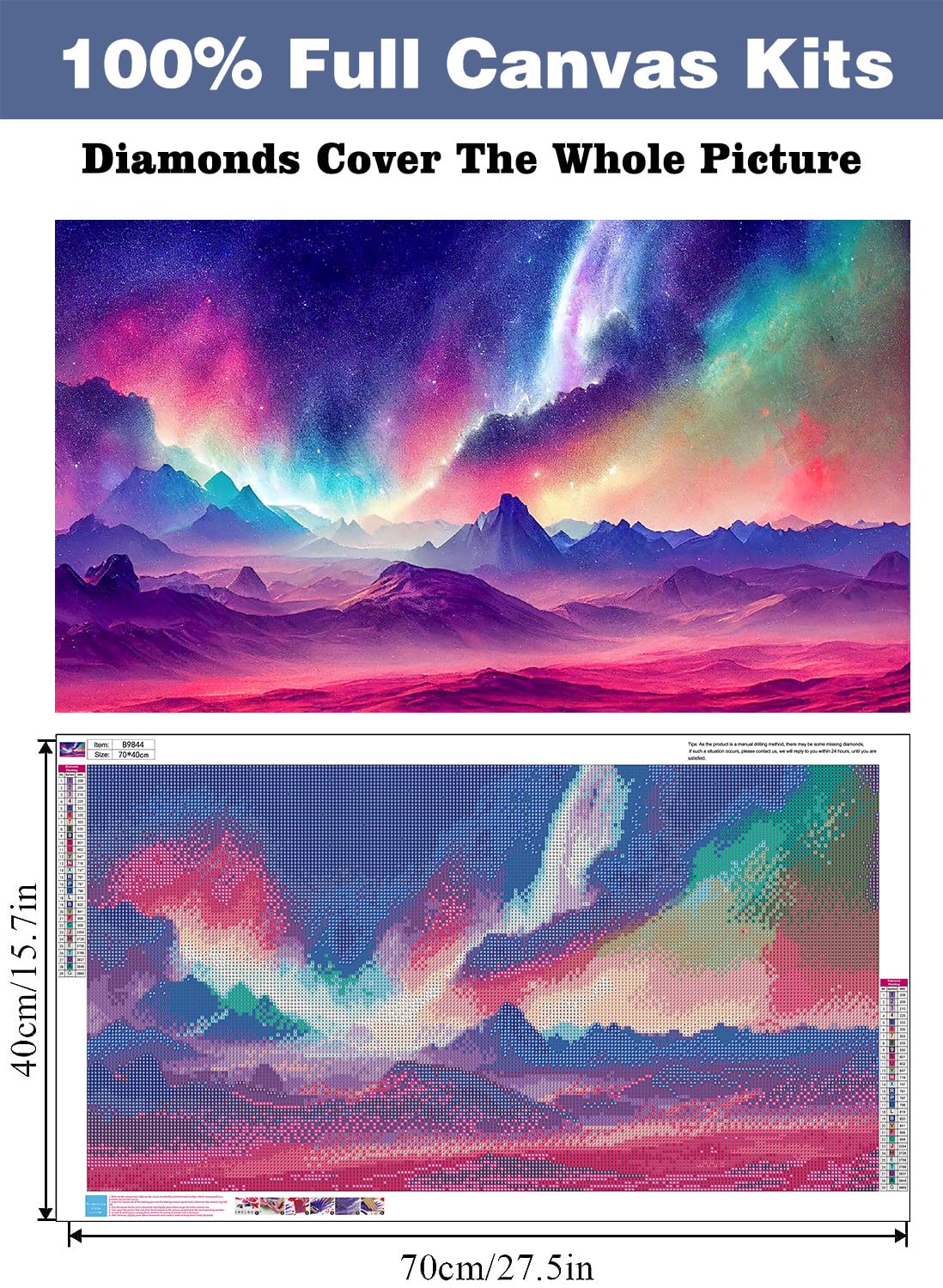 ijbnhd Large Diamond Painting Kit for Adults- Large Diamond Art Kits for Adults, Aurora Mountain Full Drill Round Gem Art for Crafts Home Wall Decor Gift 27.5 X 15.7inch