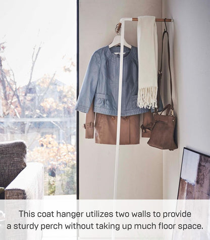 Yamazaki Home Tower Freestanding Corner Coat Rack, Modern Leaning Coat Hanger Stand With Wooden Accent For Bedroom Living Room Or Entryway, 63" - Steel + Wood