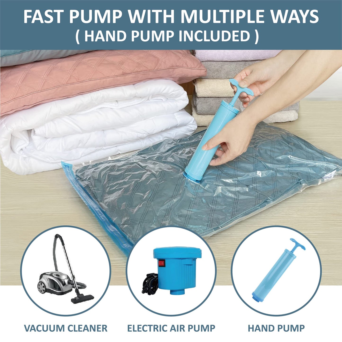 10 Pack Vacuum Storage Bags with Pump, 5 Jumbo and 5 Large Space Saver Vacuum Storage Bags, Vacuum Seal Bags for Clothing, Comfoters, Pillows, Blanket, Bedding