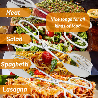 3 Pieces Buffet Serving Tongs, Salad Tongs for Kitchen Serving, Stainless Steel Food Scissor Tongs, Thickening Food Serving Tongs for Home Party Bread Cake Bake Steak Barbecue Buffet Catering (Silver)