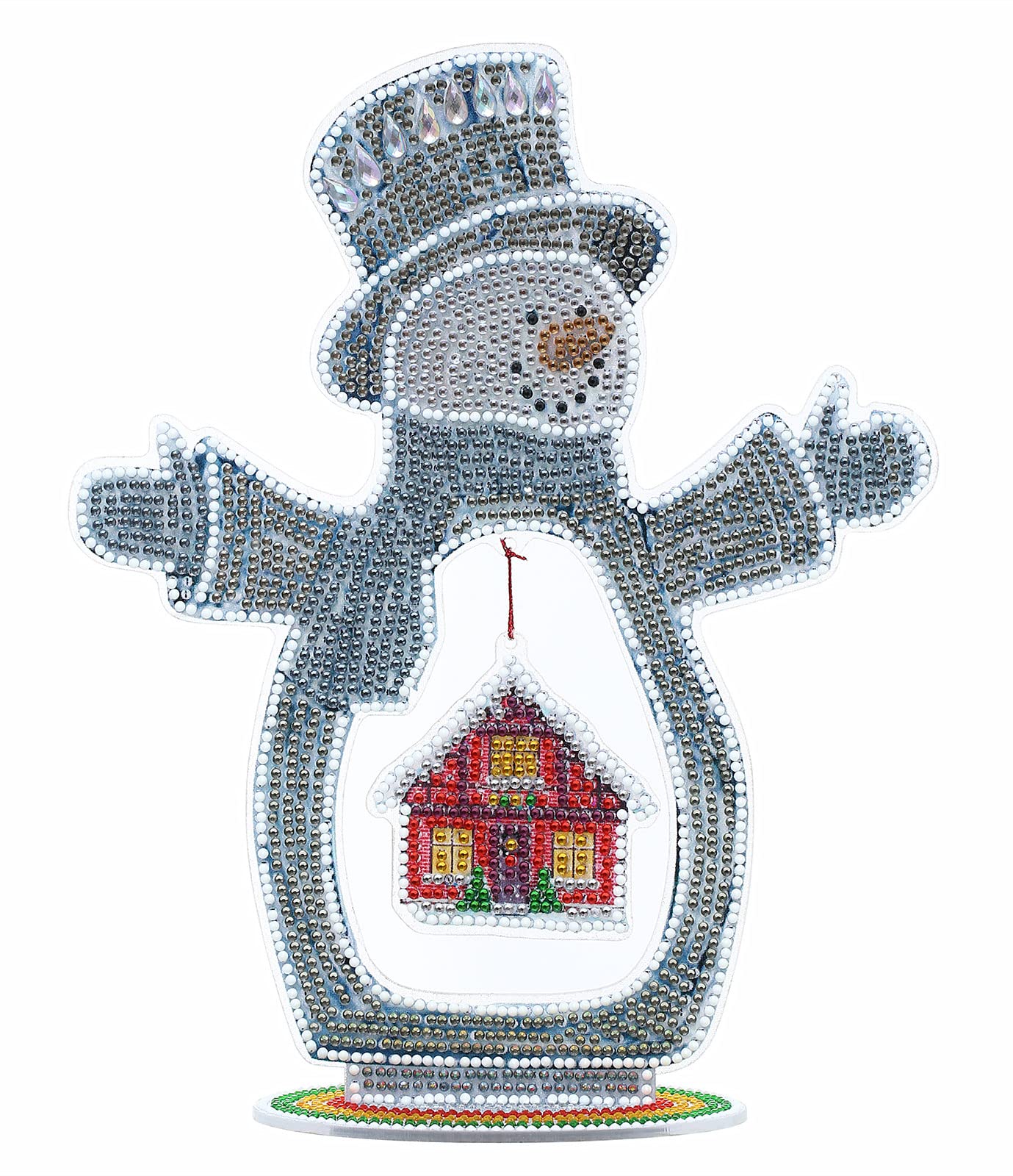 YEESAM ART Snow Man and House Tabletop Diamond Art Kits, 3D Crystal Painting Kit Special Shape Drills Rhinestones Desk Top Ornaments 11inch Luminous Table Top Kinetic Art