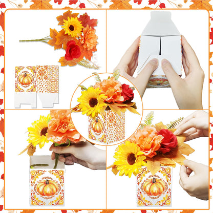 Pzhgoct Thanksgiving Centerpices for Tables Thanksgiving Table Decor with Artificial Flowers Set for Autumn Fall Office Home Farmhouse Harvest Holiday Party Centerpieces Decor (4 Sets)