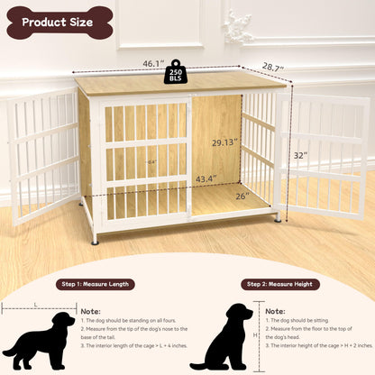 CABZOON 46'' Dog Crate Furniture Large Breed Dog Crate Dog Kennels for Inside Wooden Dog Crates End Table Heavy Duty Indoor Combination Cage for Medium to Large Dogs Oak