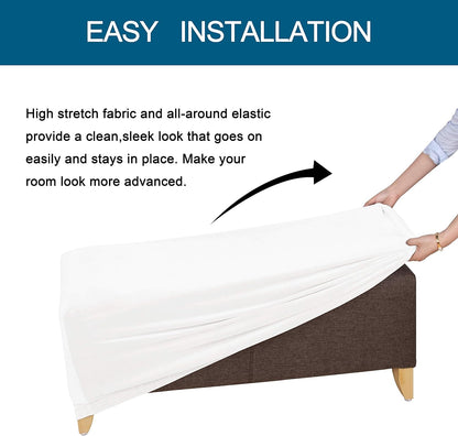LUSHVIDA Stretch Ottoman Slipcover - Velvet Rectangle Stool Cover Soft Furniture Protector with Elastic Bottom