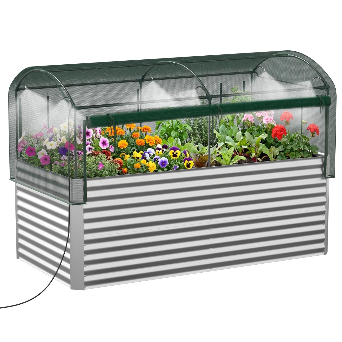 8x4x3 ft Tall Galvanized Raised Garden Bed with Self-Watering System, Elevated Planter Boxes Outdoor with Mesh Cover, Rectangular Deep Raised Beds for Gardening,Vegetables,Flower, Backyard, Patio
