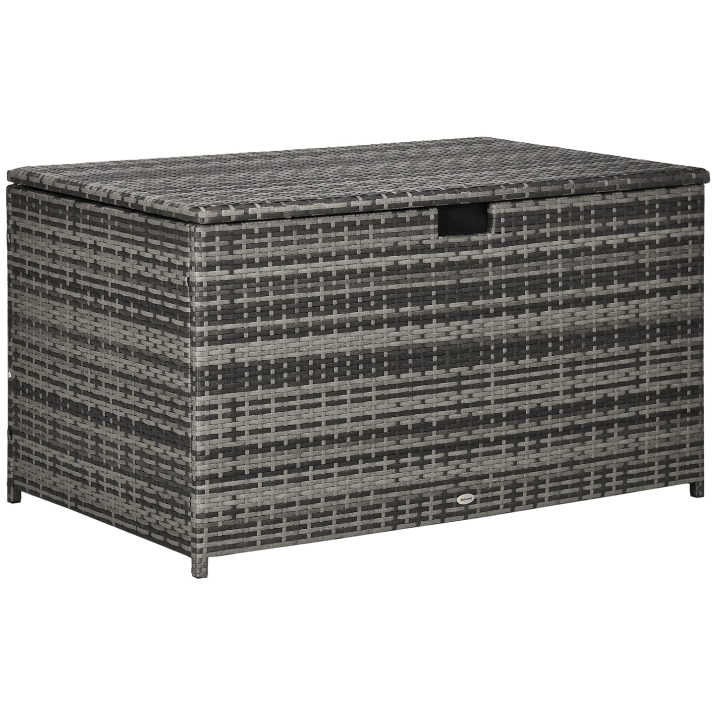 113 Gallon Deck Box, Rattan Outdoor Storage Box, Waterproof Storage Container for Indoor, Patio Furniture Cushions, Pool Supplies, Garden Tools, Dark Gray