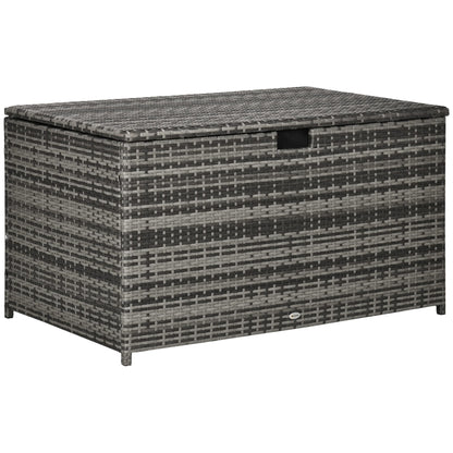 113 Gallon Deck Box, Rattan Outdoor Storage Box, Waterproof Storage Container for Indoor, Patio Furniture Cushions, Pool Supplies, Garden Tools, Dark Gray