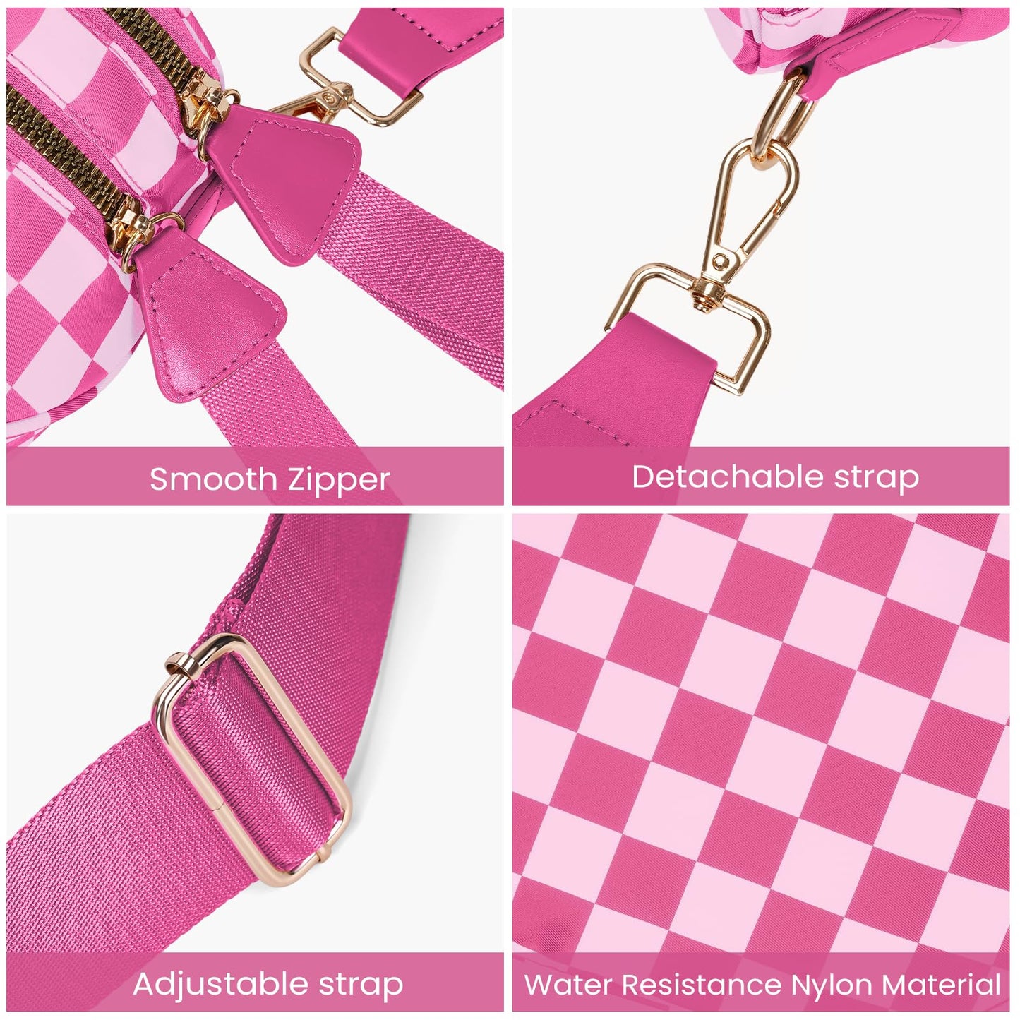 Checkered Crossbody Bum Bags for Women Nylon Checkered Purse Checkerboard Fanny Pack