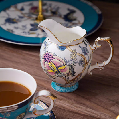 Floral Bone China Tea Set, Exquisite Porcelain Tea Cup and Saucer Set with Teapot, Creamer, Sugar Bowl for 6, Luxury Gold-Accented Afternoon Tea Sets for Adults