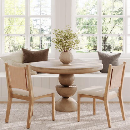 Nathan James Elodia Upholstered Dining Chair with Seagrass Back Solid Wood Modern Dining Room Chair with Natural Flax Upholstery, Light Brown