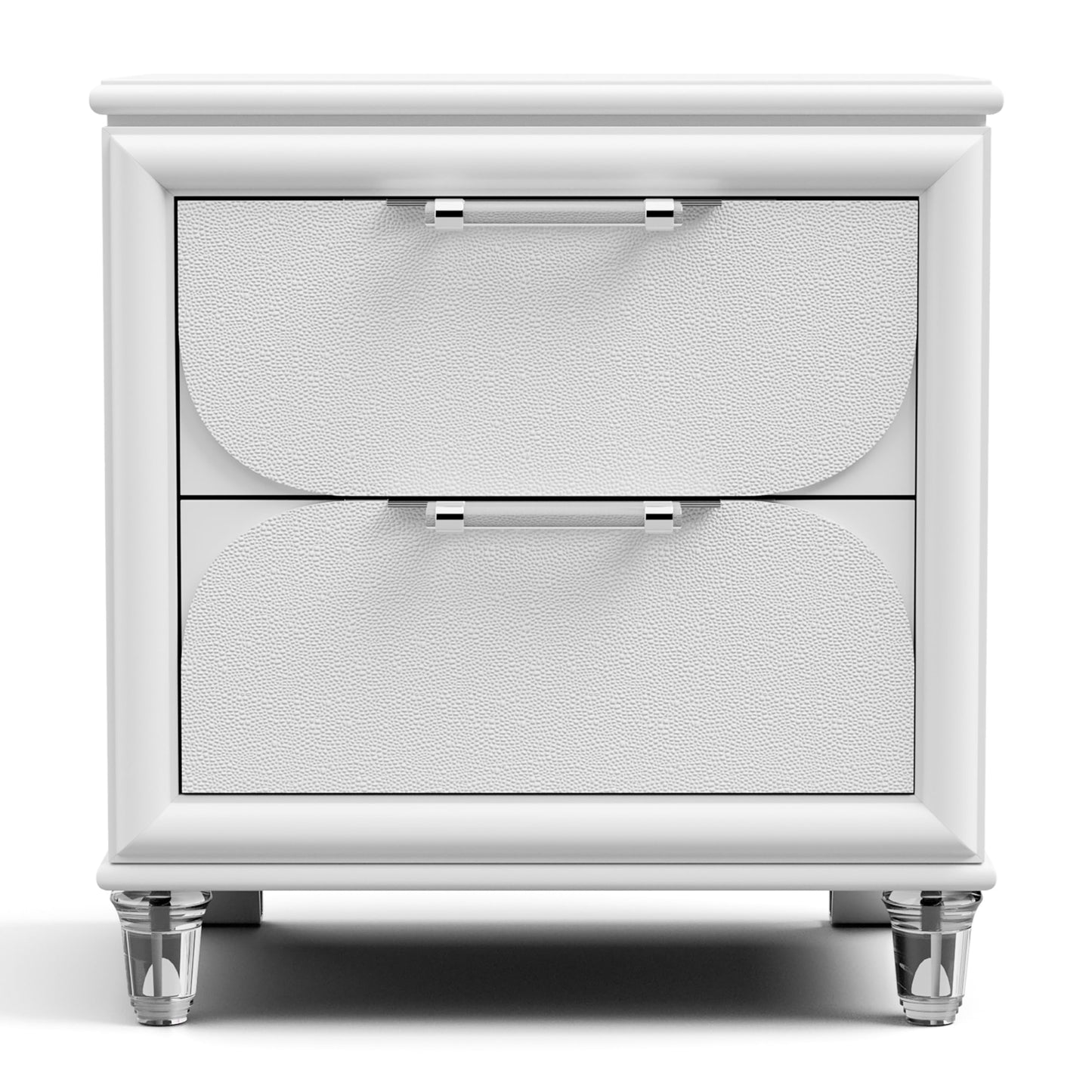 Furniture of America Leila Modern Solid Wood 22.5-inch 2-Drawer Nightstand with Embossed Panels, Metal Glide and Acrylic Handles, Easy Assembly Required for Bedroom, Guest Room, Pearl White