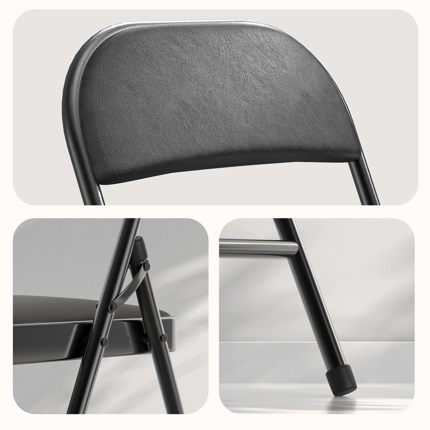 Nazhura 4 Pack Folding Chairs with Padded Vinyl Cushion Chairs with Comfortable Cushion and Durable Steel Frame for Home and Office, for Indoor and Outdoor Events (Black Vinyl Padding 20 Pack)