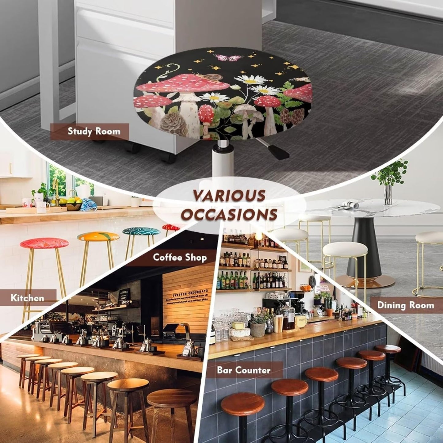 Kuiaobaty Round Chair Cover Pack of 2 pcs, Elastic Comfy Round Seat Cover for Home Office Bar Decor (14"-16")