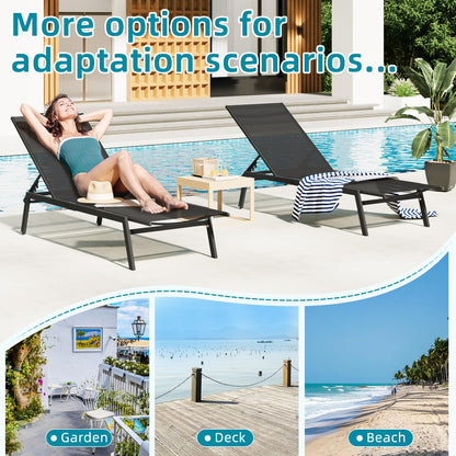 AECOJOY Patio Lounge Chairs for Outside, Adjustable Outdoor Chaise Lounge with Wheels and Adjustable 5-Position Recliner for Pool, Beach, Backyard, Deck, Lawn, Black, 4PCS