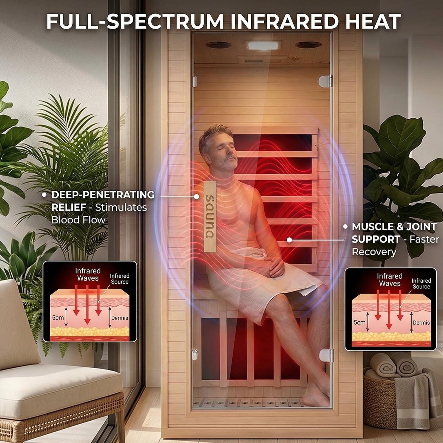 Home Sauna for 1 Person, Far Infrared Sauna with Color Changing Sauna Light,1200W Low EMF Heating Panels, Canadian Hemlock Wood Indoor Sauna, Negative Ion, Bluetooth Speakers, LCD Control Panel