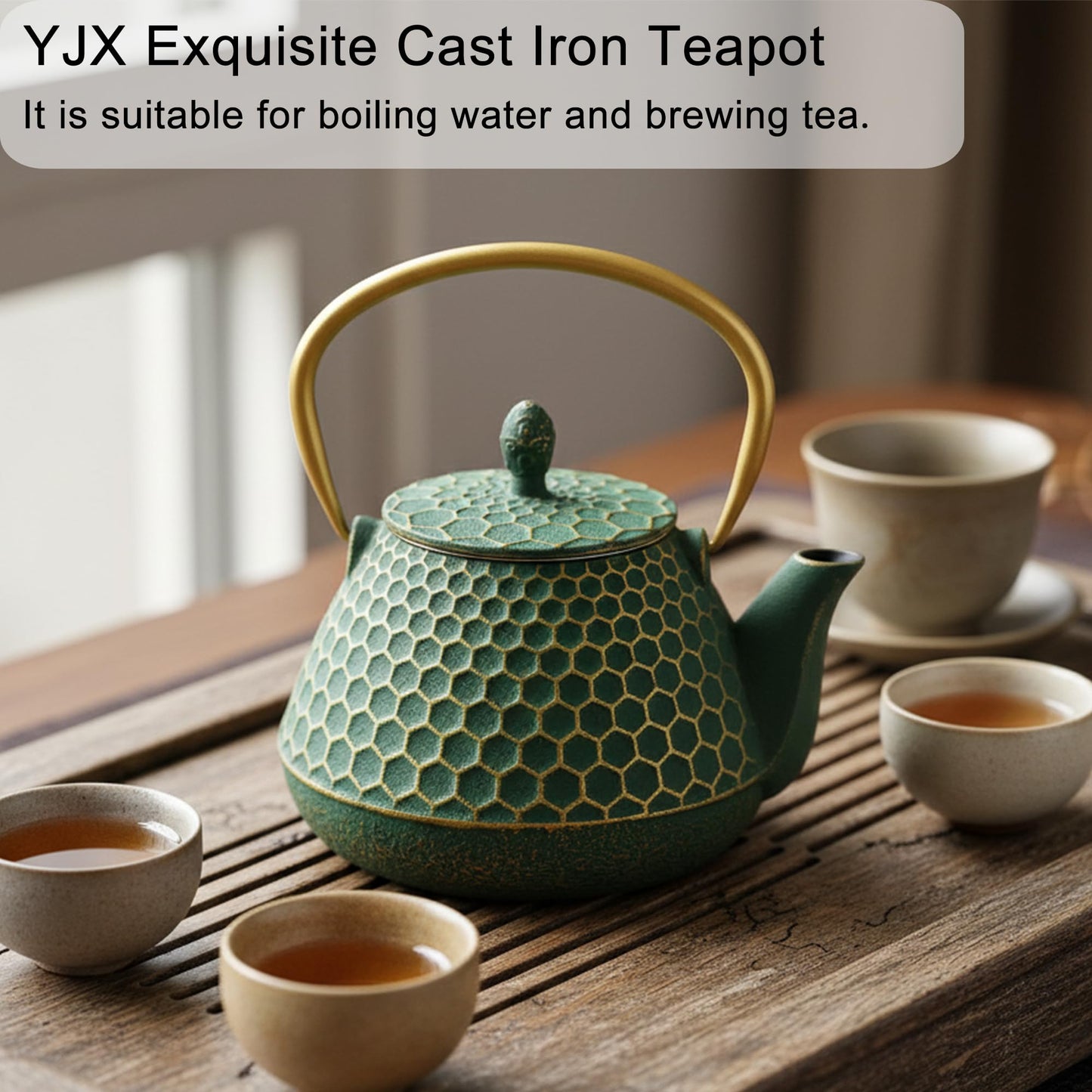 Cast Iron Tea Kettle, Japanese Tetsubin Teapot Coated with Enameled Interior, Durable Cast Iron Teapot with Stainless Steel Infuser for Stovetop Safe(1000ml/34oz)