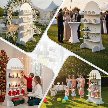 6FT Wooden Wedding Gift Display Arch, Original Design 4-Tier Party Favor, Cupcake & Drink Shelf Backdrop, Champagne Wall for Reception, Ceremony, Baby Shower & Birthday Parties, Easy Assembly
