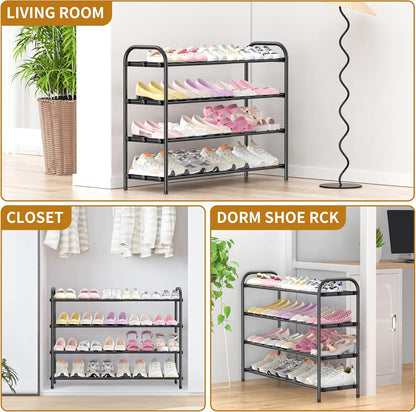 Hleelomi 4-Tier Closet,Living Expandable Shoe Rack for EntrywayAdjustable Metal Shoe Organizer for Room,Dorm,Black