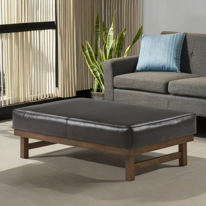 Christopher Knight Home Hillman PU Ottoman with Wood Frame,Rectangular Upholstered Footrest Bench,Non Storage Faux Leather Ottoman Bench for Living Room Bedroom Entryway Home Decor,Brown