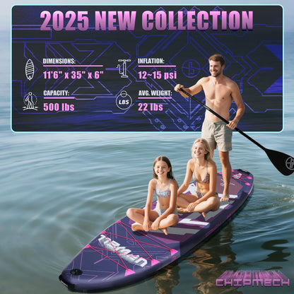 UPWELL 11'6"×35" Extra Wide Inflatable Paddle Board, Stand Up Paddle Board, Sup Paddle Boards for Adults, Chipmech Purple