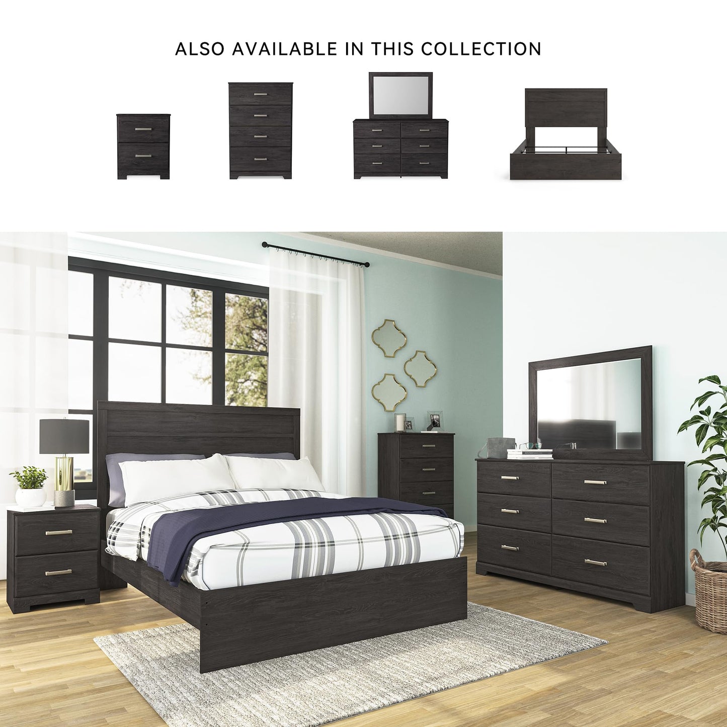 Signature Design by Ashley Belachime Casual Queen Panel Bed with Metal Slats, Foundation or Box Spring Needed, Black