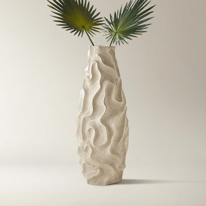 Z Gallerie Rouche Floor Vase, 39.75" Ivory Resin Vase, Hand-Etched Gold Texture, Organic Sculptural Statement for Living Room Entryway
