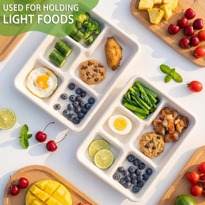 WELLIFE 125 Pack Kids Small 5-Compartment Paper Plates, 10.25x8.25 Inch 100% Compostable Divided Plates, Disposable School Lunch Trays, Eco-Friendly Bagasse Plate for Boys Girls and Youth (BPA Free)