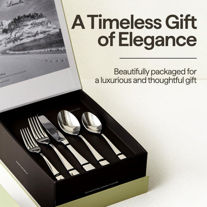 Luciella Tropea Flatware Set for 12, 65-Piece Premium 18/10 Stainless Steel Silverware Set with Serving Utensils, Modern Mirror Finish, Rust Resistant, Dishwasher Safe, House Warming Gifts New Home