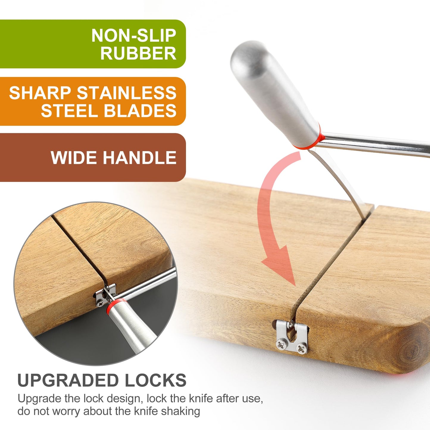 DGLOZE Wooden Cheese Slicer, Cheese Cutter Board with Stainless Steel Blade for Block Cheese, Vegetables, Butter, Sausages, Bread