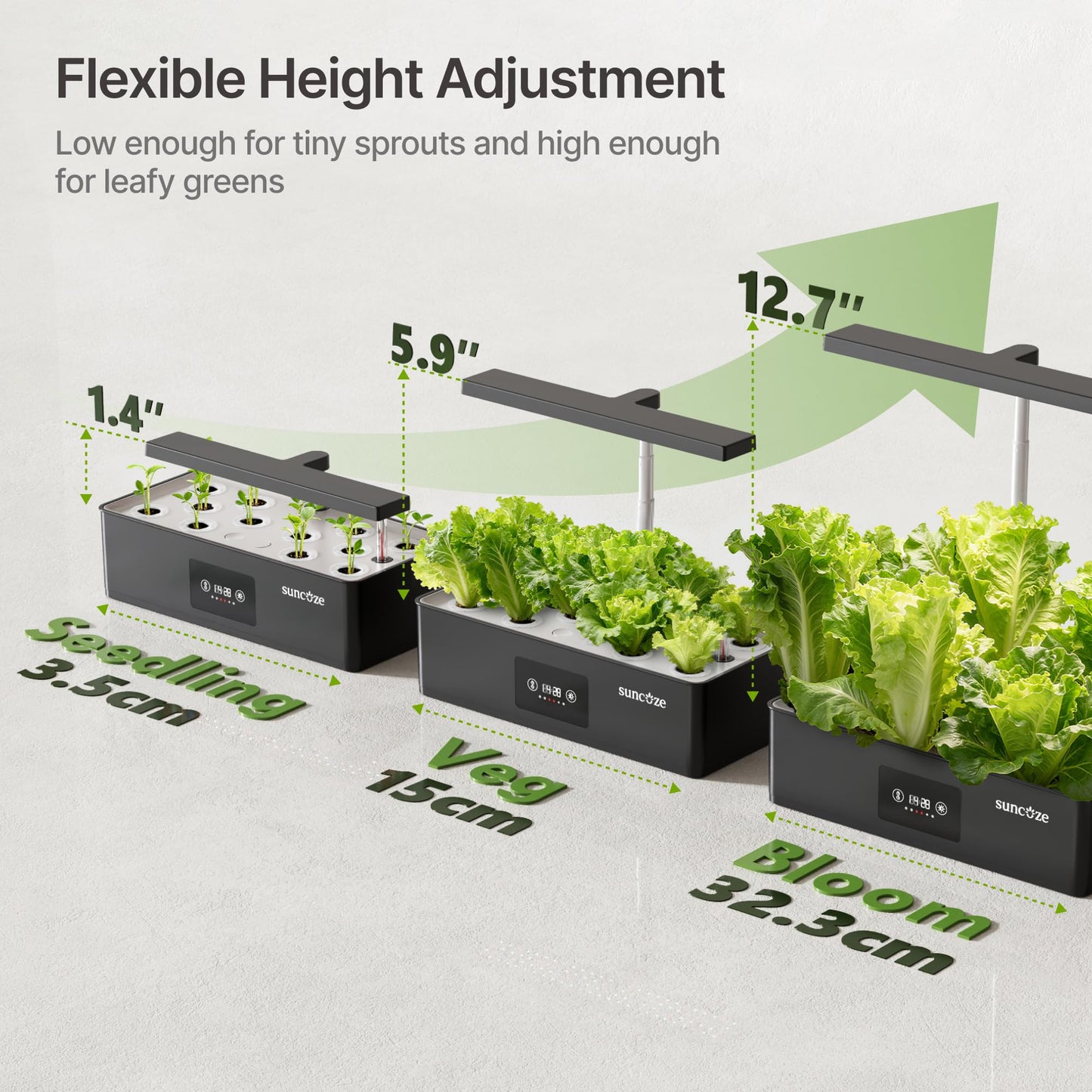 SUNCOZE Hydroponics Growing System Kit with 24W Dimmable Grow Light, 12 Pods Indoor Herb Garden with Timer & Local Time Setting, Adjustable Height, Smart Countertop Garden for Home & Kitchen, Black
