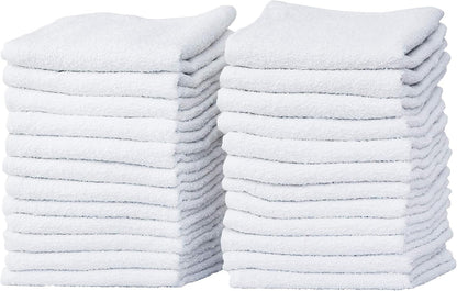 24-Pack 100% Commercial Pacific Linens White Thin Cotton Towel Washcloths, Lightweight, Grade and Ultra Absorbent