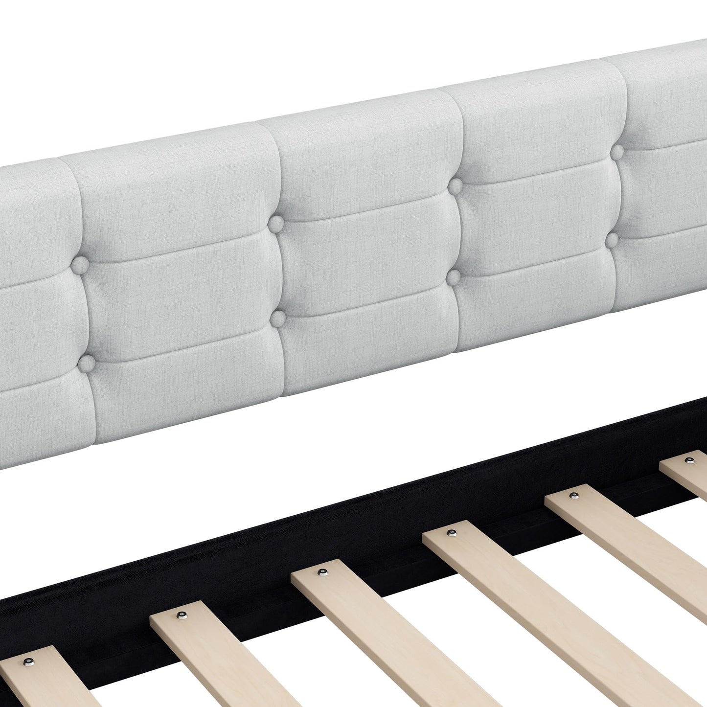 GDFStudio Queen Size Upholstered Daybed with Linen, Solid Pine Wood + MDF Frame, Foam-Filled Backrest, 4 Support Legs, No Box Spring Needed, Sturdy Queen Sofa Bed for Living Room or Guest Room, Beige