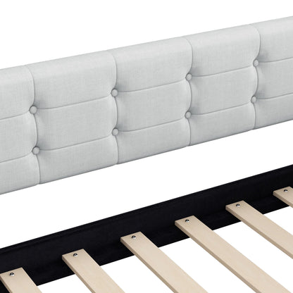 GDFStudio Queen Size Upholstered Daybed with Linen, Solid Pine Wood + MDF Frame, Foam-Filled Backrest, 4 Support Legs, No Box Spring Needed, Sturdy Queen Sofa Bed for Living Room or Guest Room, Beige